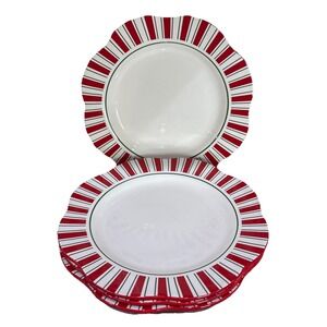 Pier 1 One Candy Cane 11" Dinner Plate Scalloped Edge, Hand Painted Ironstone